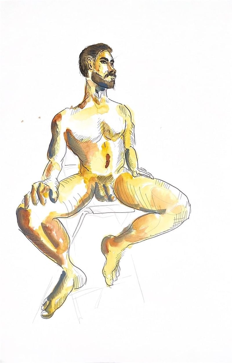Manuel Seated Nude Watercolor
