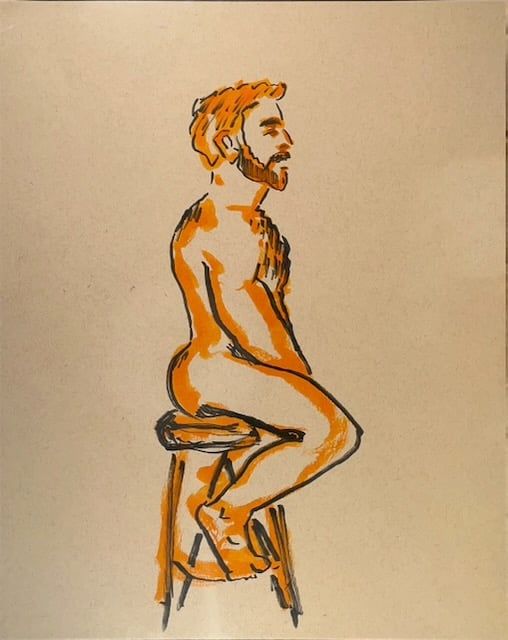 5 minute warmup drawing of Mr. Teddy Bear on a Stool