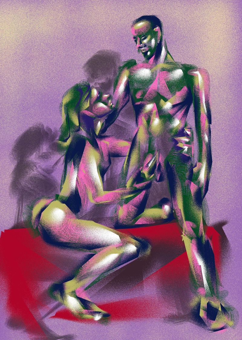 A digital drawing of two figures created with HEAVYPAINT app on iPad.