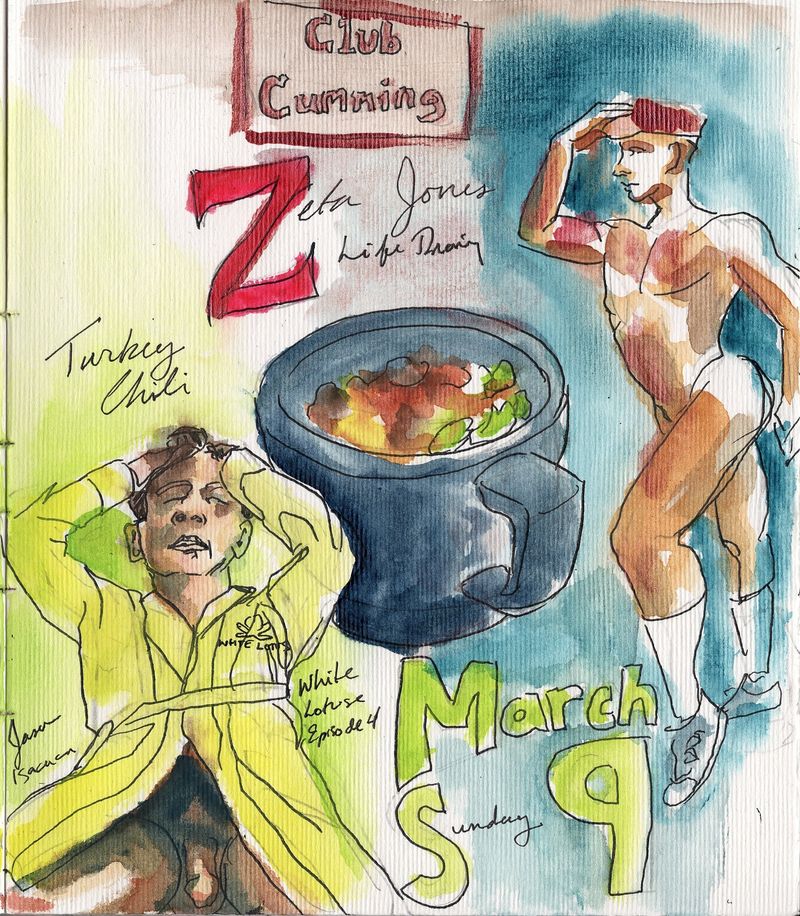 My Sketchbook entry from Sunday- featuring Zeta, Turkey Chili, Jason Iaacs Dong.