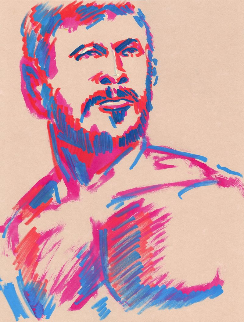 A drawing of Michael in Acrylic marker on toned paper