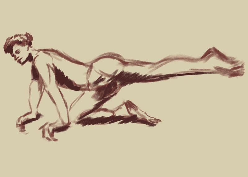 Procreate sketch of Justin with a raised leg