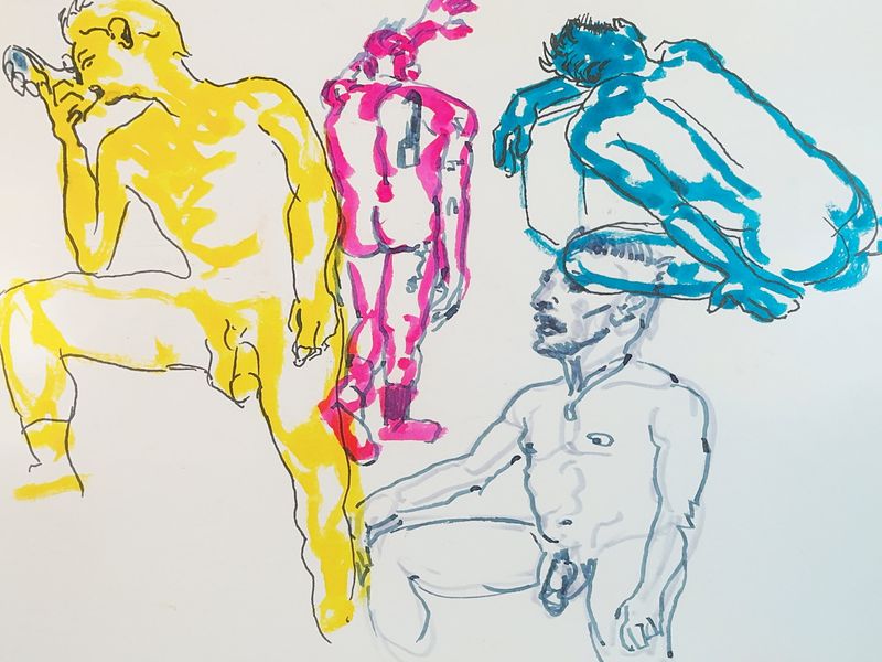A page of quick five-minute warmup figure sketches.