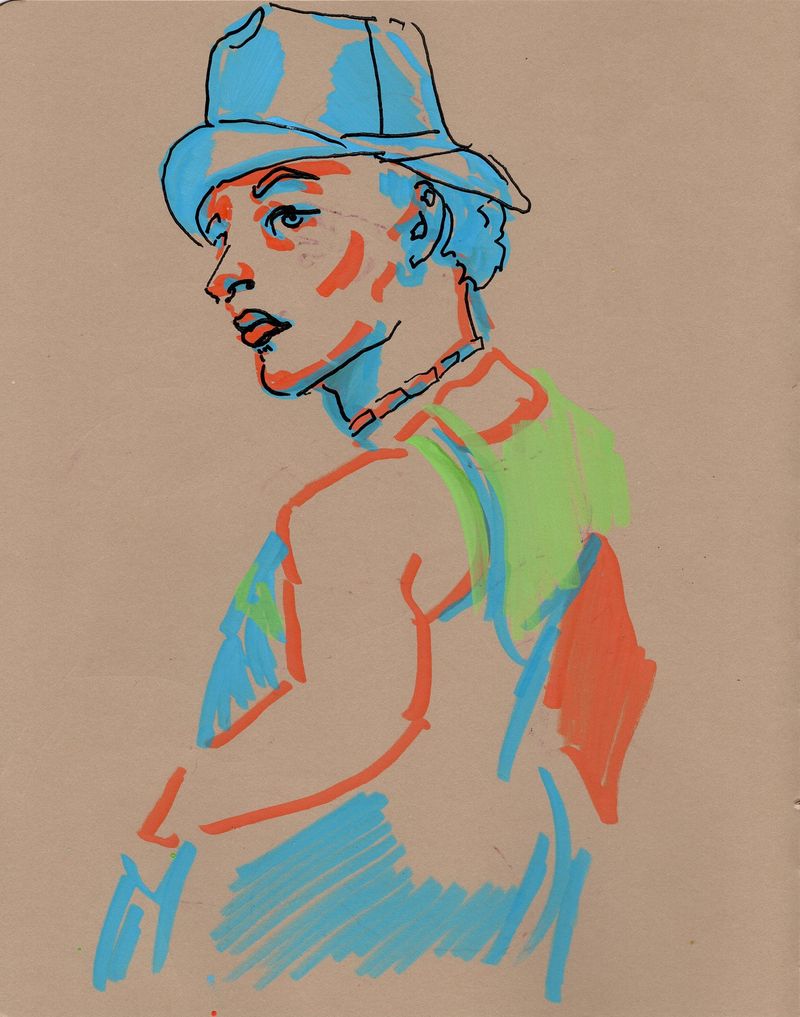 Acrylic marker on toned paper.