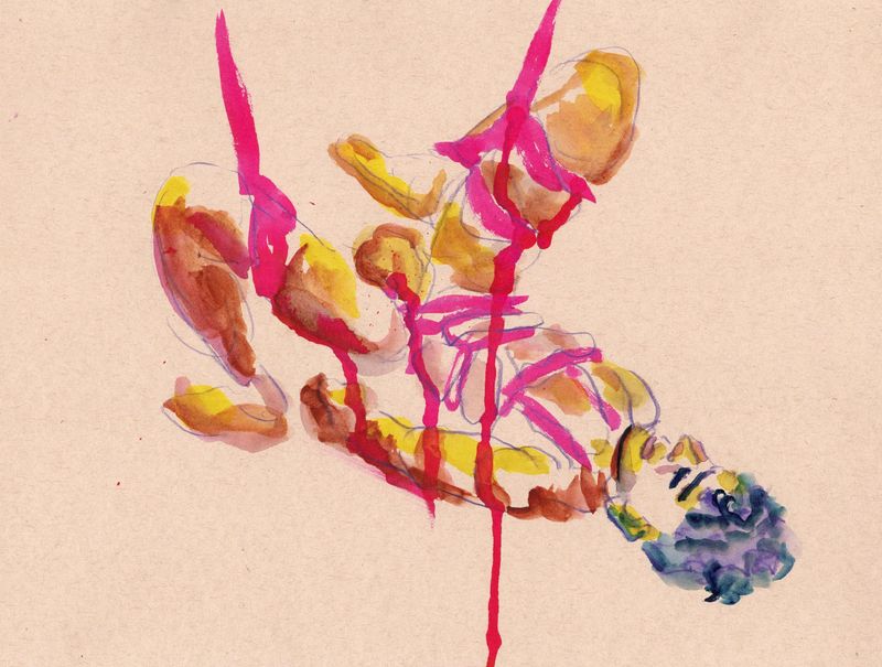 Watercolor marker and pencil on toned paper- a 10 minute pose