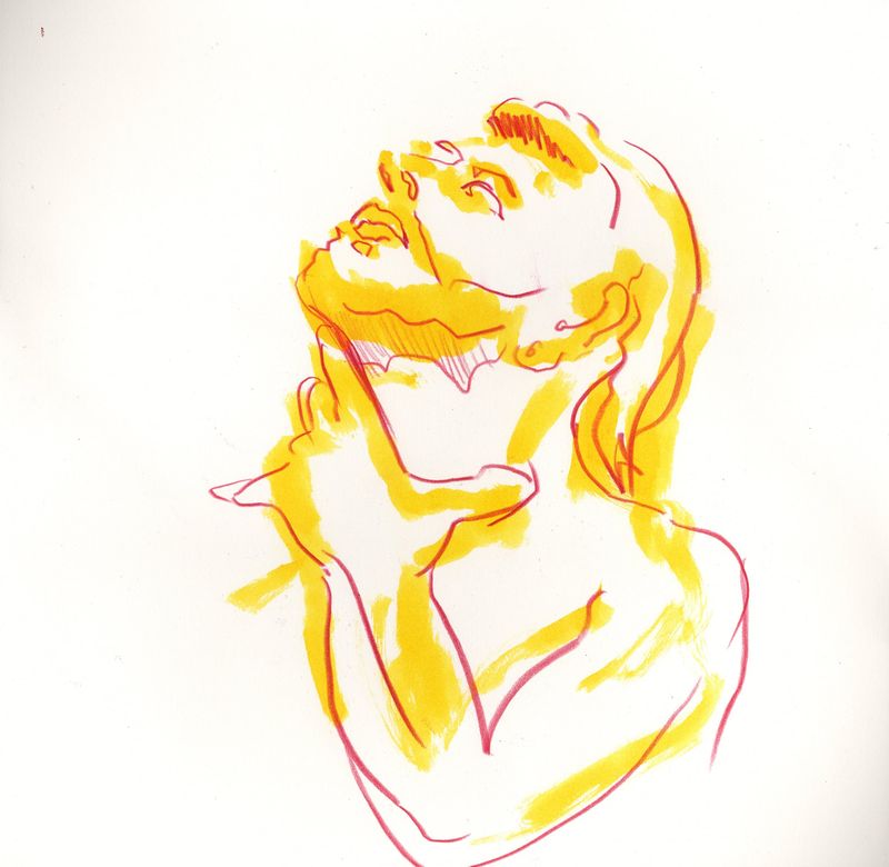 A colored pencil and marker sketch of Logan based on a 5 minute pose