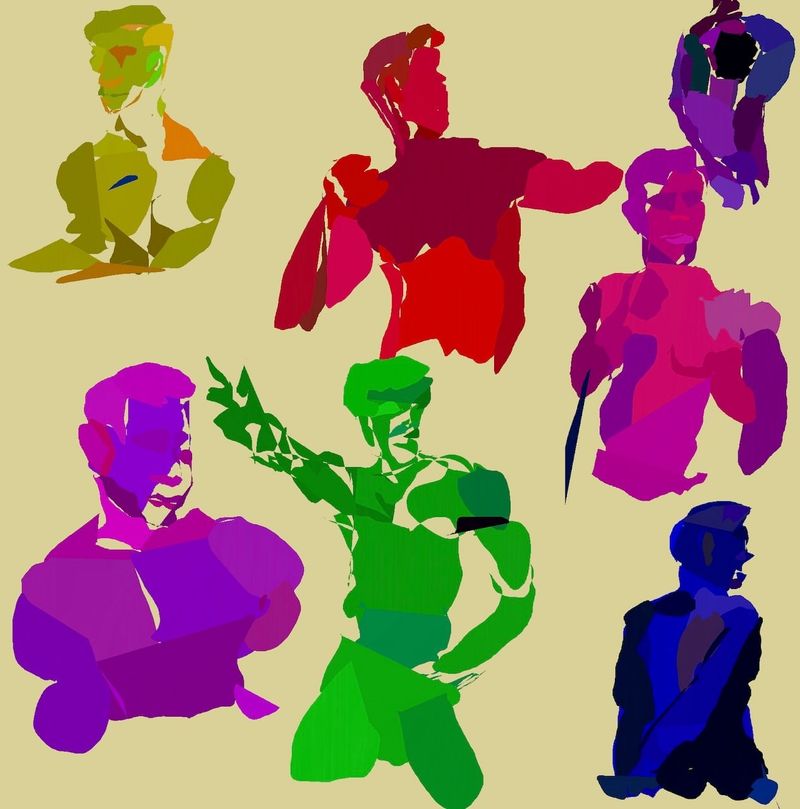Gesture drawings of 1 minute poses in heavypaint