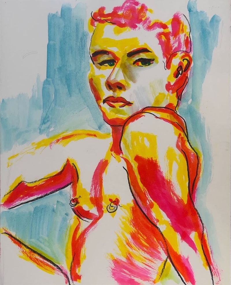 Watercolor marker drawing of Brandon doing a cunty shoulder