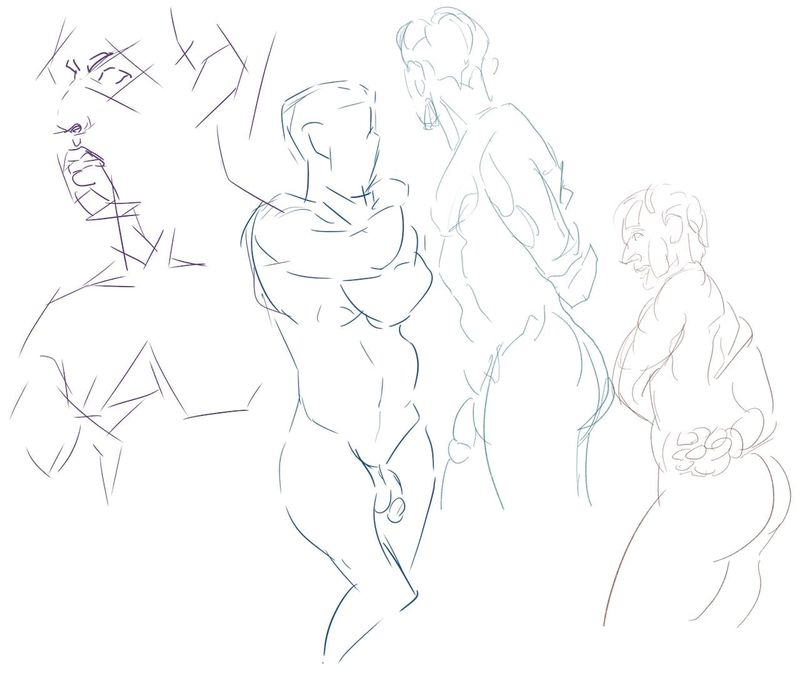 Digital drawings of Matthew in Procreate - 2 minute poses