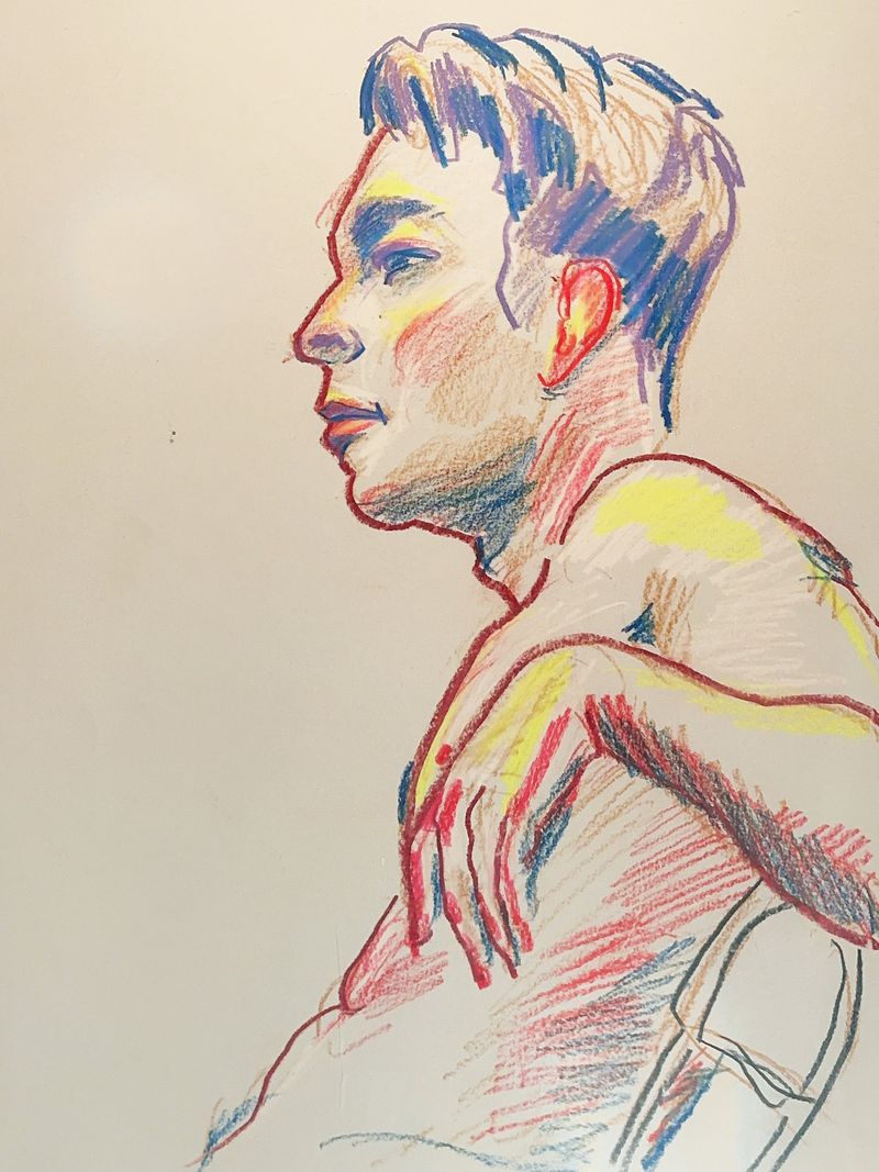 John is shown in side profile in this Caran D'Ache Luminance colored pencil drawing on toned paper.