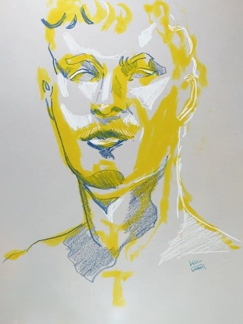 Face drawing with colored pencil