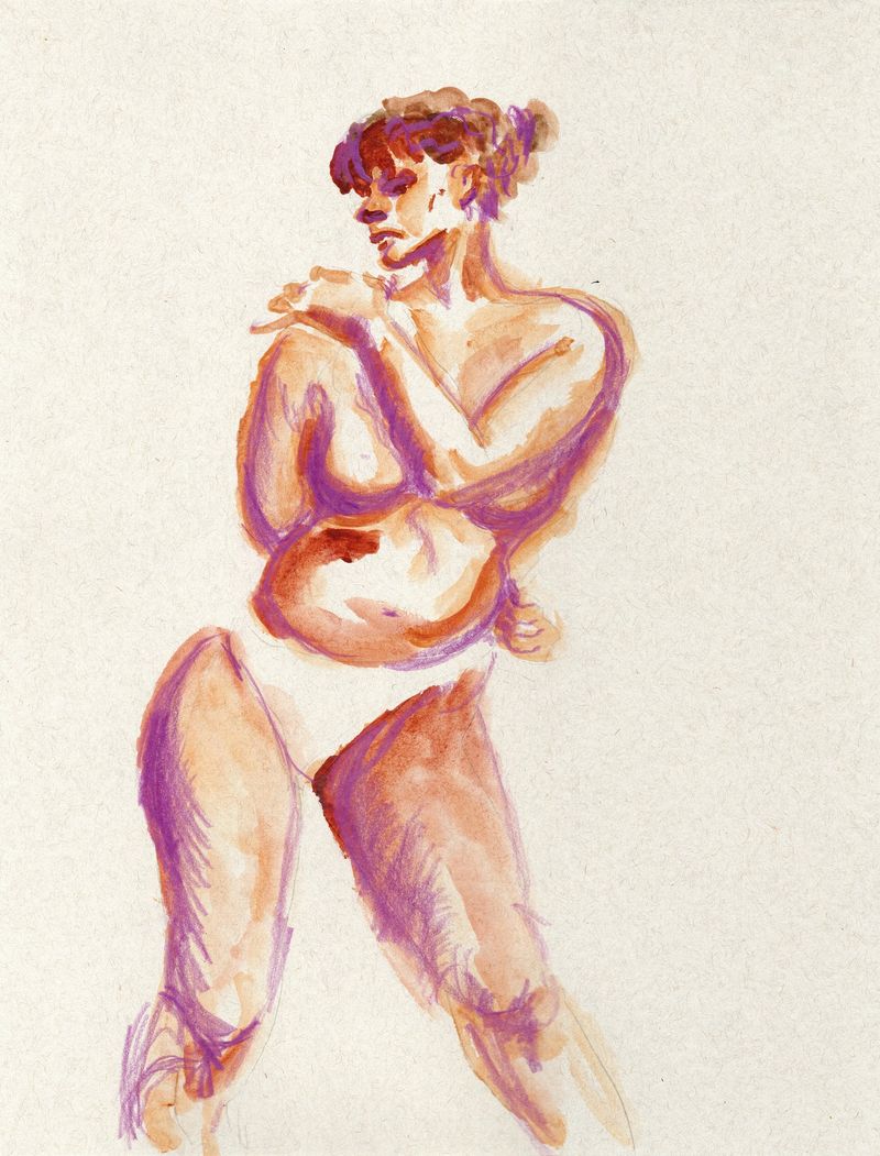 10 minute pose- watercolor on toned paper