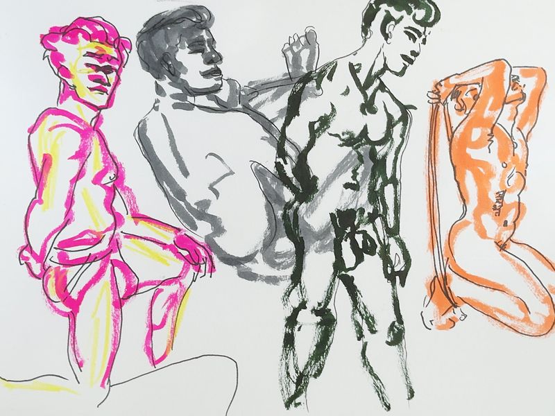 Five-minute warmup gesture sketches of Derek.