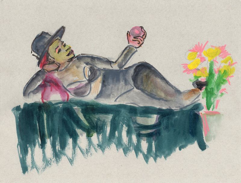 20 minute pose, watercolor markers on toned paper