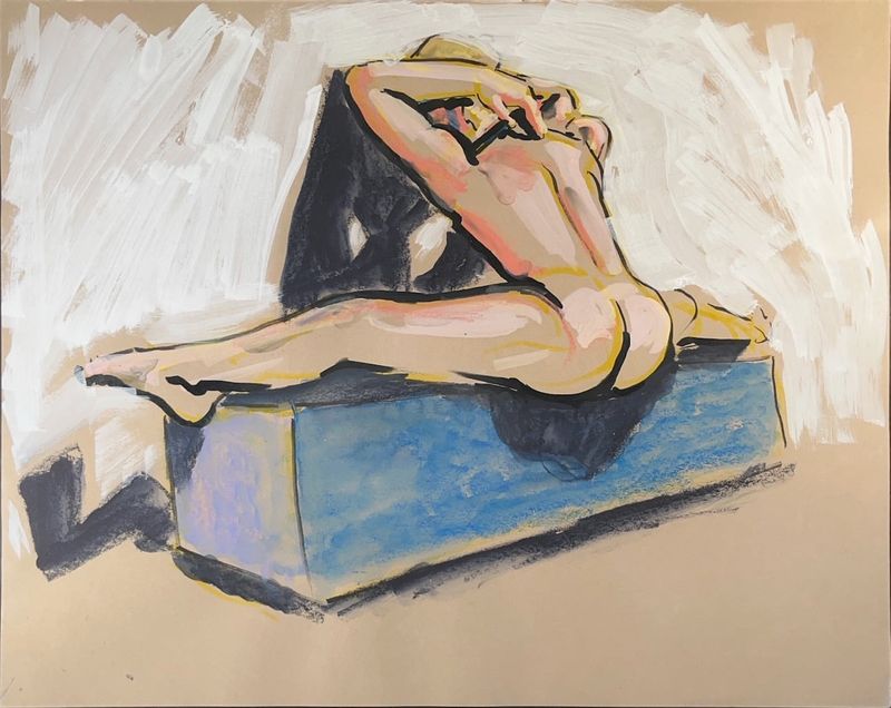 Jake doing the Splits while posing for Doable Guys In-Person Life Drawing.
