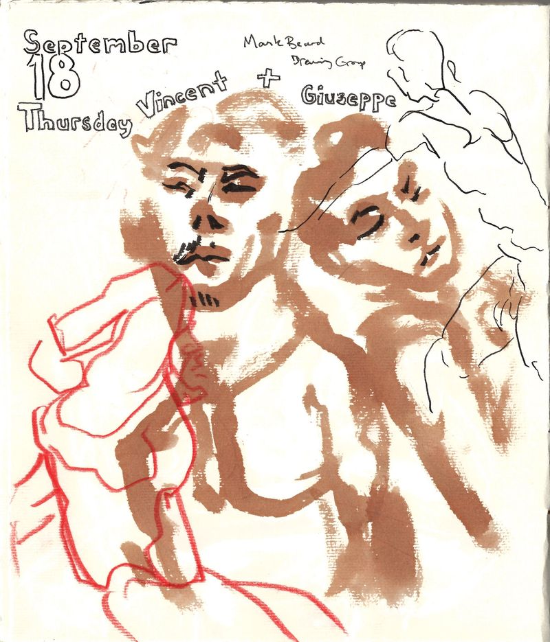 My sketchbook entry for that day featuring a 5 minute warmup drawing in watercolor marker