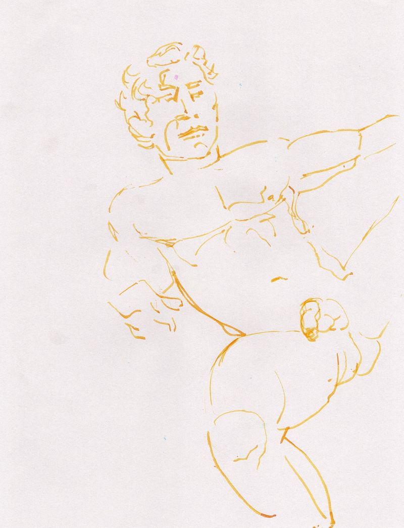 A fountain pen drawing of Devan- 5 minute pose.