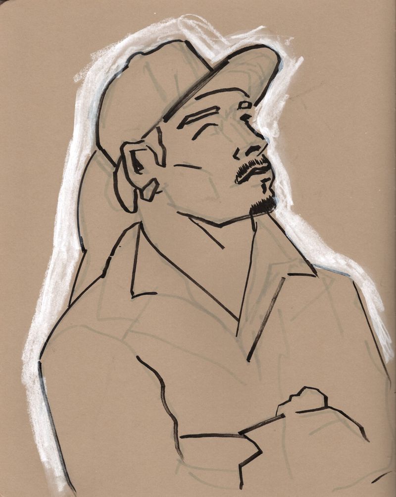 White outline of Joseph in a hat