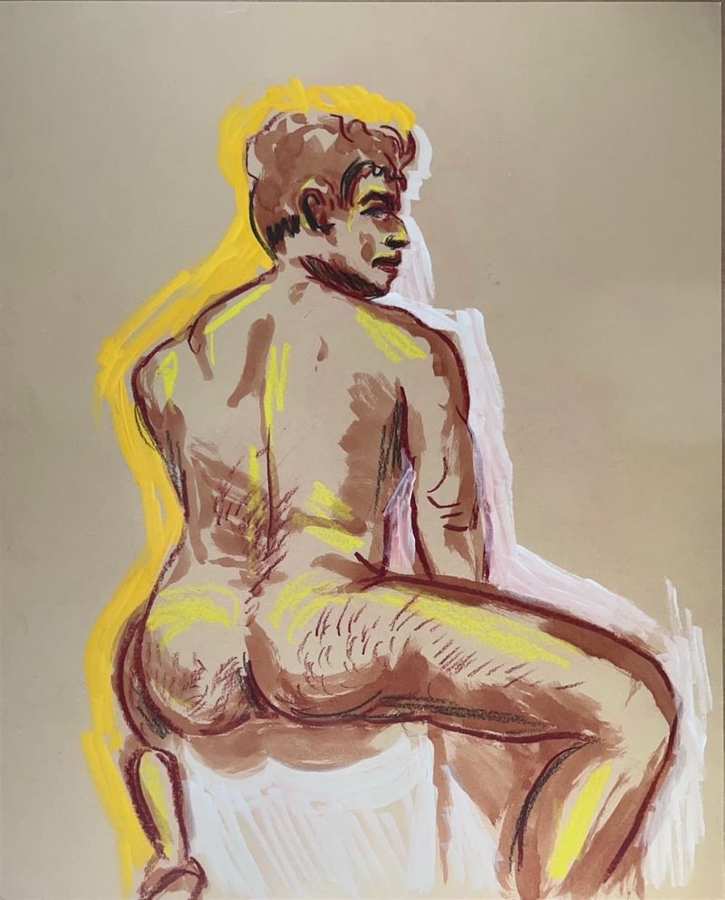 A seated pose from the back