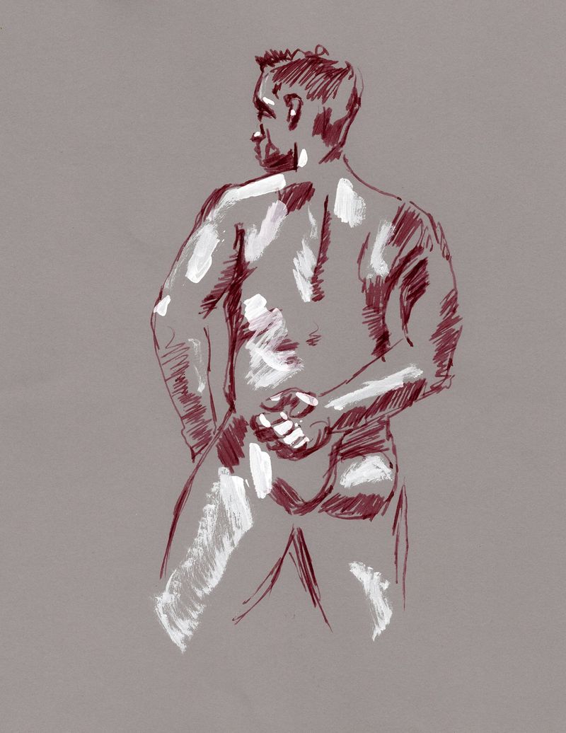 10 minute pose- Fountain pen on toned paper