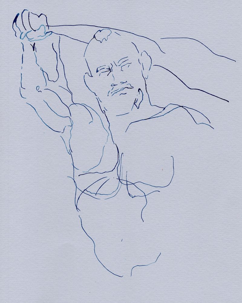 Timothy in Blue stretching a towel