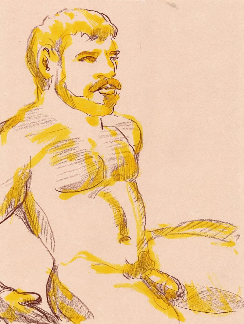 A drawing of Michael in colored pencil - 5 minute pose