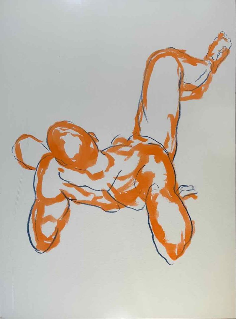 Watercolor marker sketch of Nate reclining with one knee up