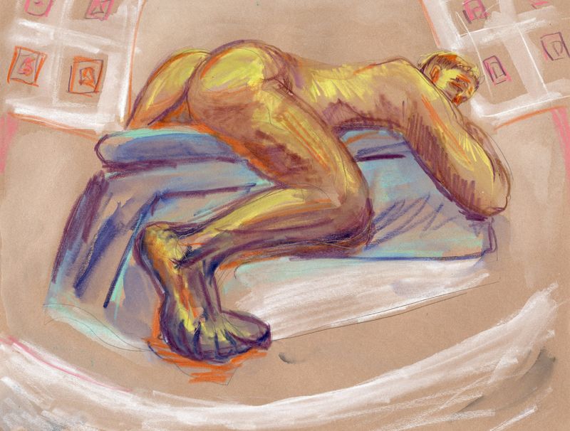 Drawing of angel- watercolor pencils. 20 minute pose.