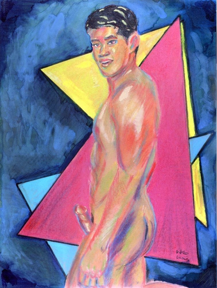 An Asian Man with an erection- chalk pastel