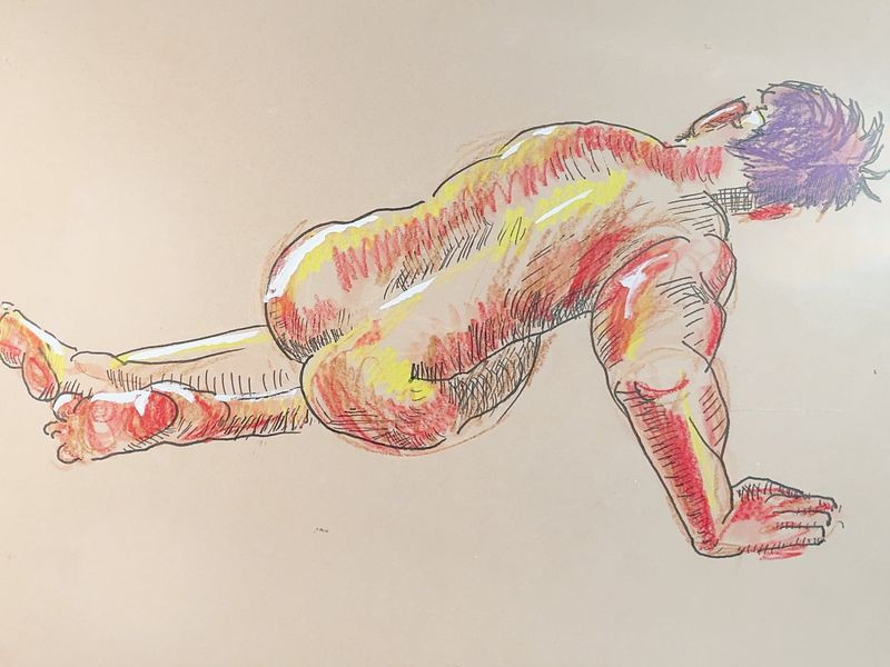 John holds an acrobatic pose in this Luminance colored pencil drawing on toned paper.