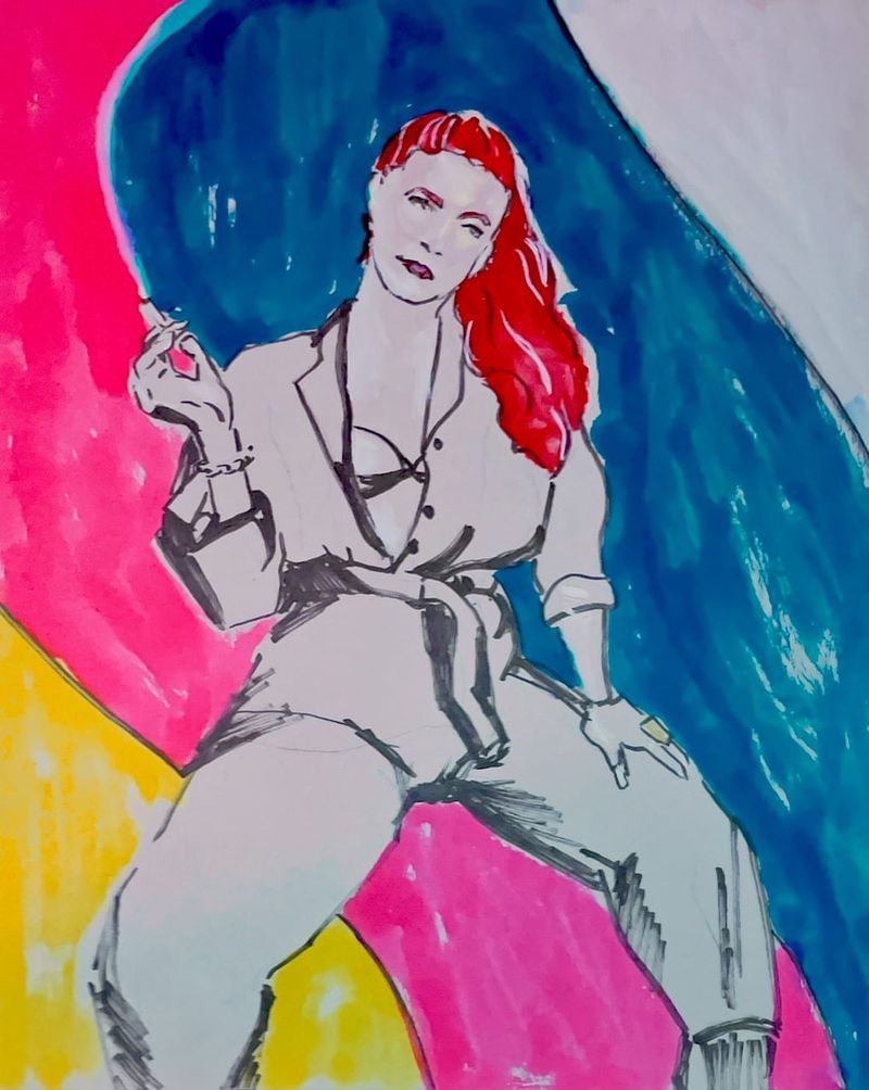 Watercolor markers on toned paper, 20 minute pose