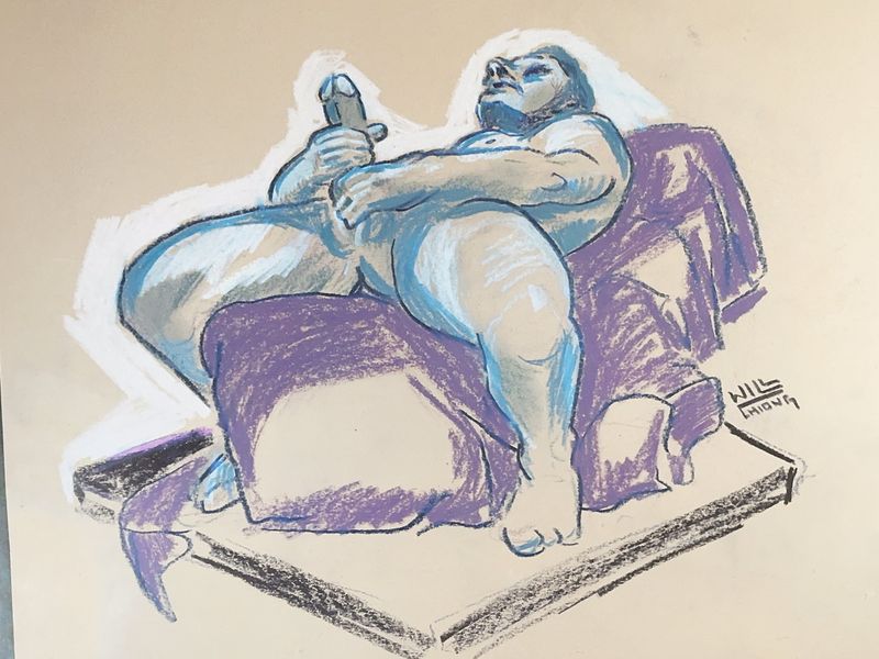 Dave lying on his back, drawn in graphite.