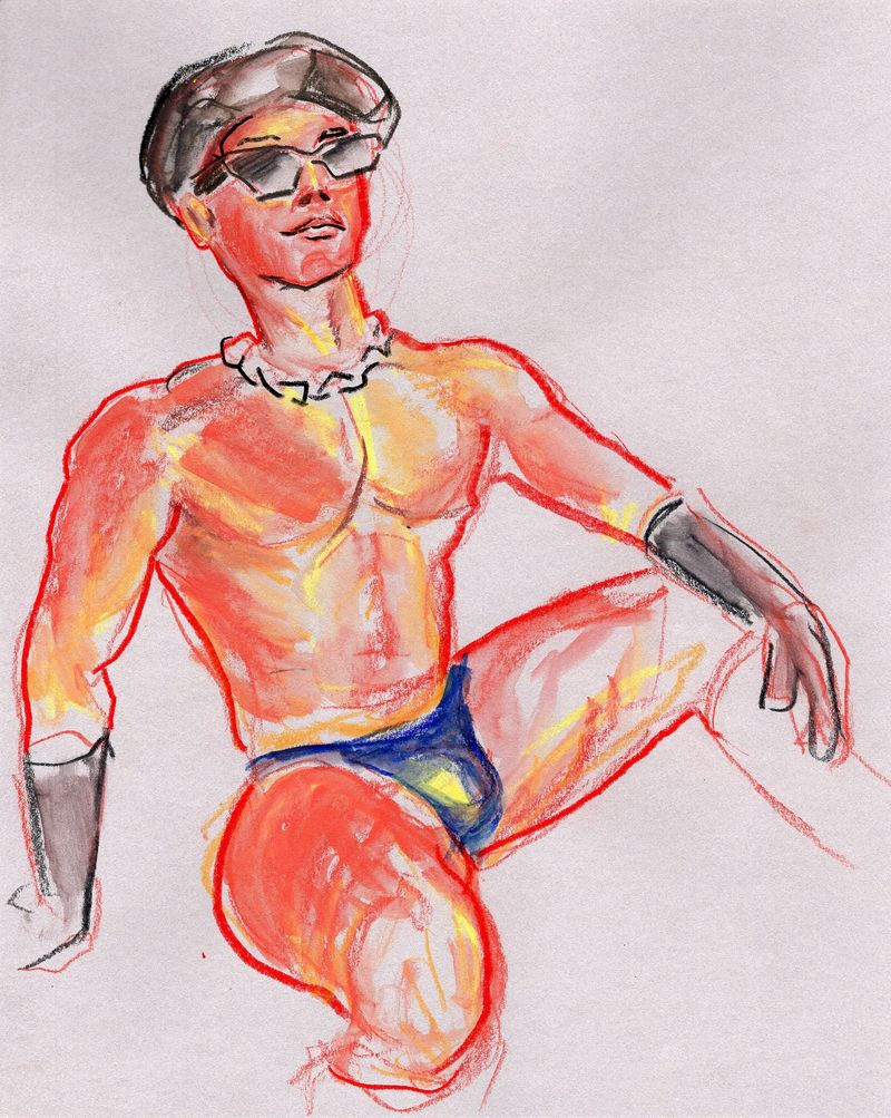 A drawing of Alan- Watercolor pencil on toned paper.