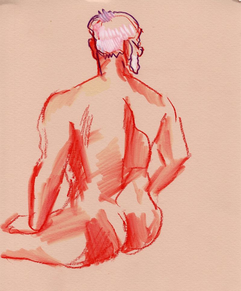 Watercolor pencil on toned paper