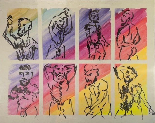 1 minute warmup drawings- marker on prepared toned paper