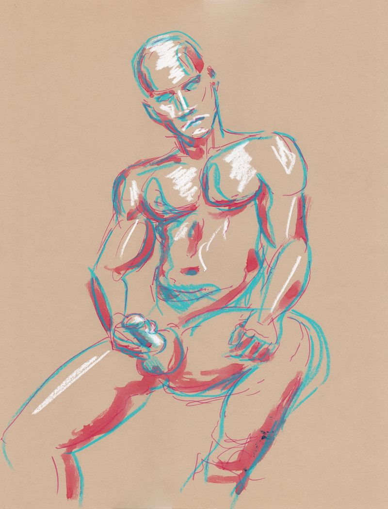 Colored pencil drawing on gray paper.