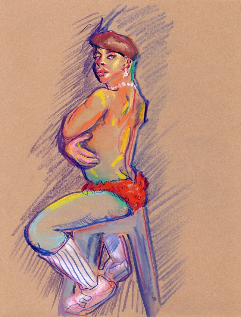 Watercolor pencils on toned paper - 20 minute pose