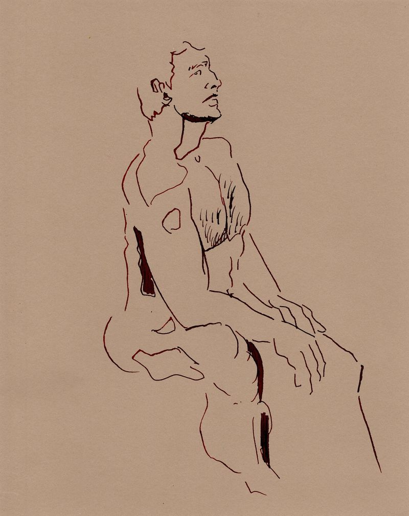 5 minute pose- dip pen using green/black ink