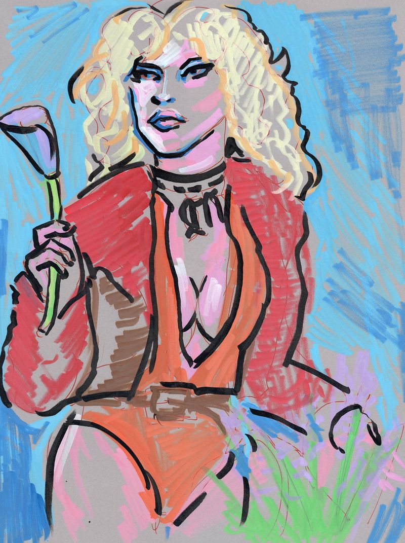 Virgo posing with a flower.