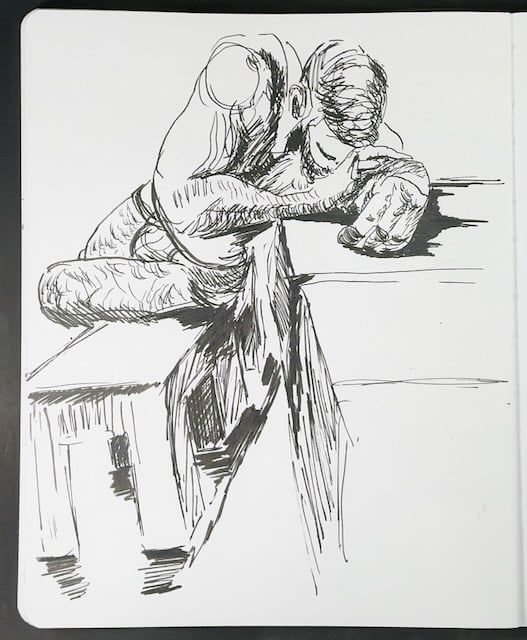 A foreshortening fountain pen sketch of Tommy