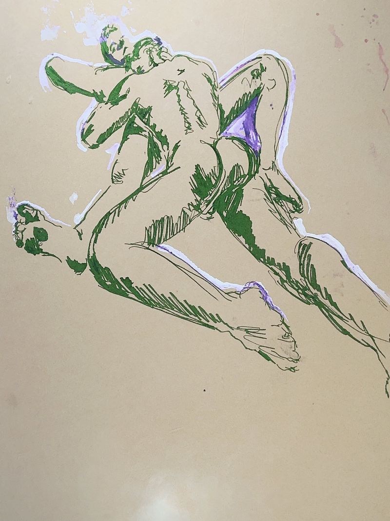 A recent drawing from an in-person figure drawing session at Crystal Lake Brooklyn with Two Models