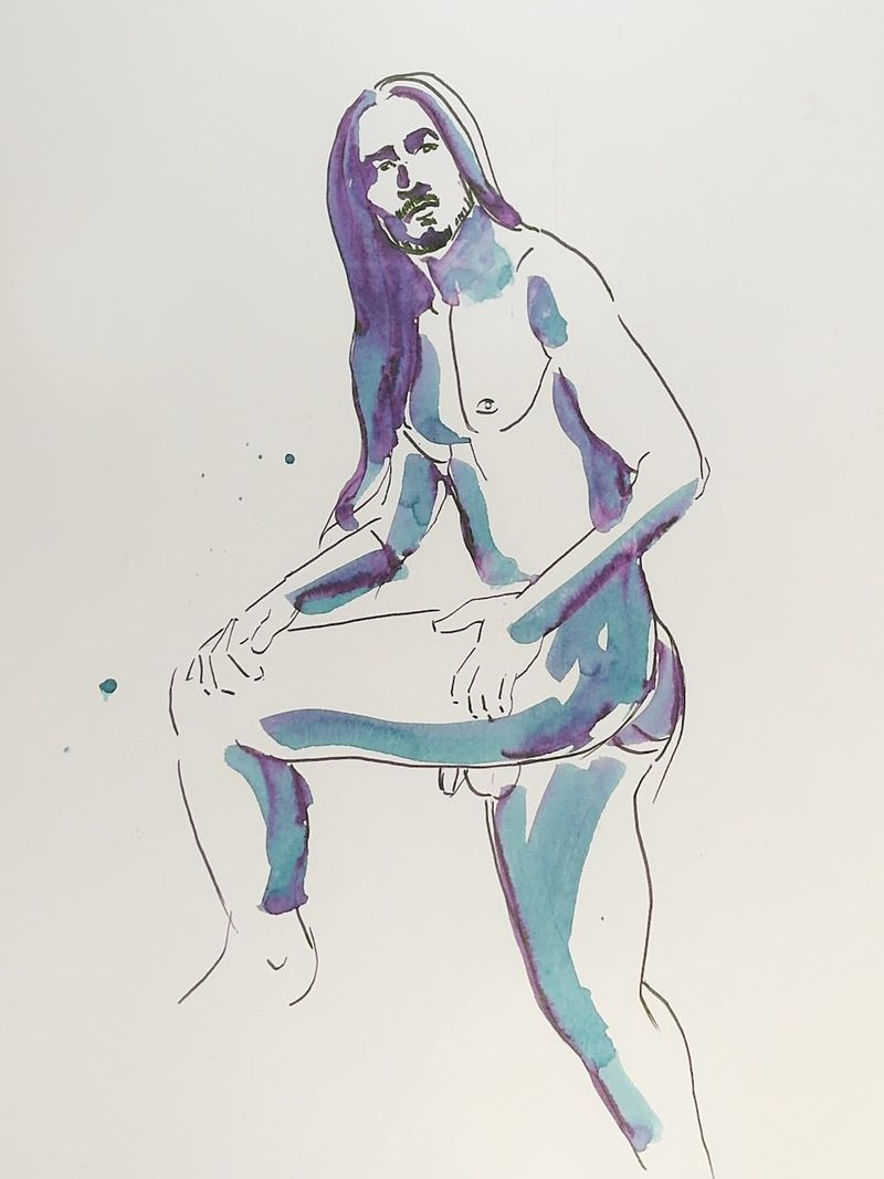 Raf standing upright, drawn in fountain pen on Bristol paper.