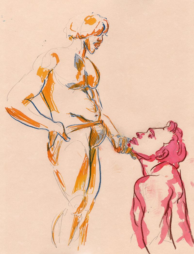 Valmir and Viktor posing at G Lounge- Colored Pencil on toned paper