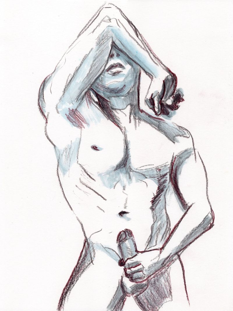 Sergey with his arm raised in front of his face.