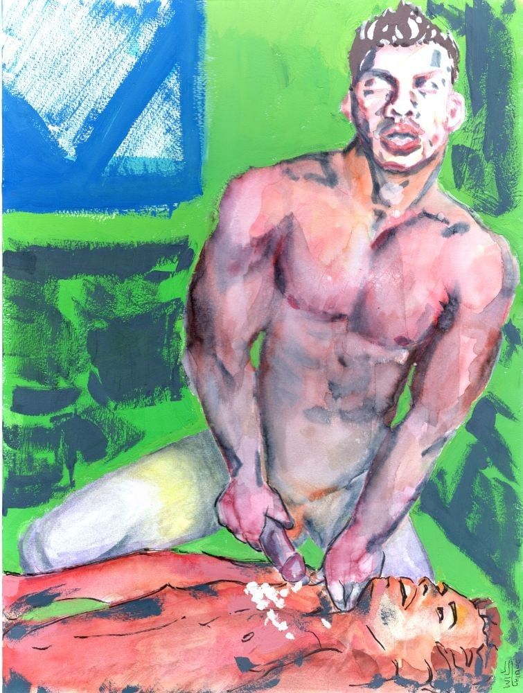 An Asian Man jerks off on a white guy