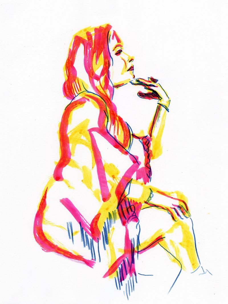 Gretchen posing- 5 minute pose- watercolor markers