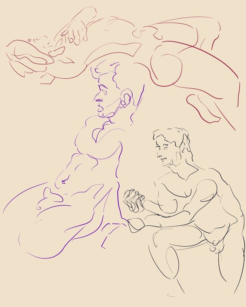gesture drawings of Michael in ProCreate.
