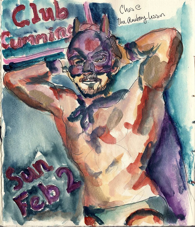 My sketchbook drawing of Jacked Bat wearing a batman cowl