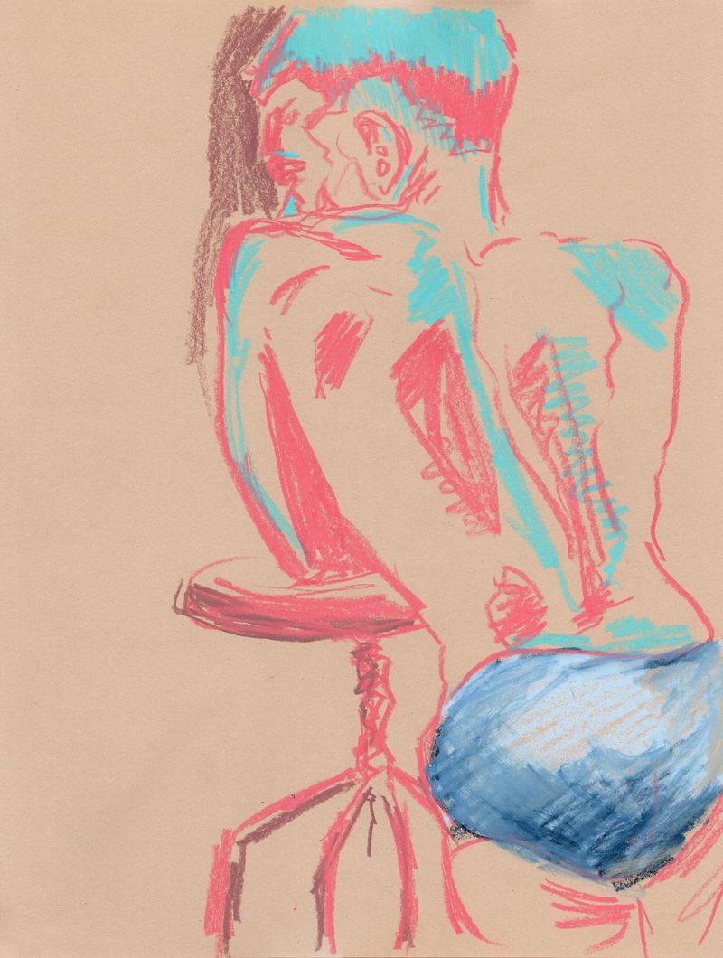 Manuel's back- colored pencil on toned paper.