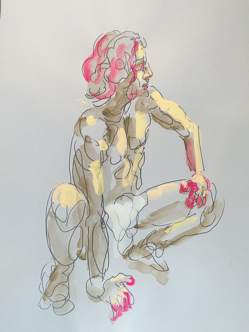 Model in a Tarzan pose, 10 minute pose